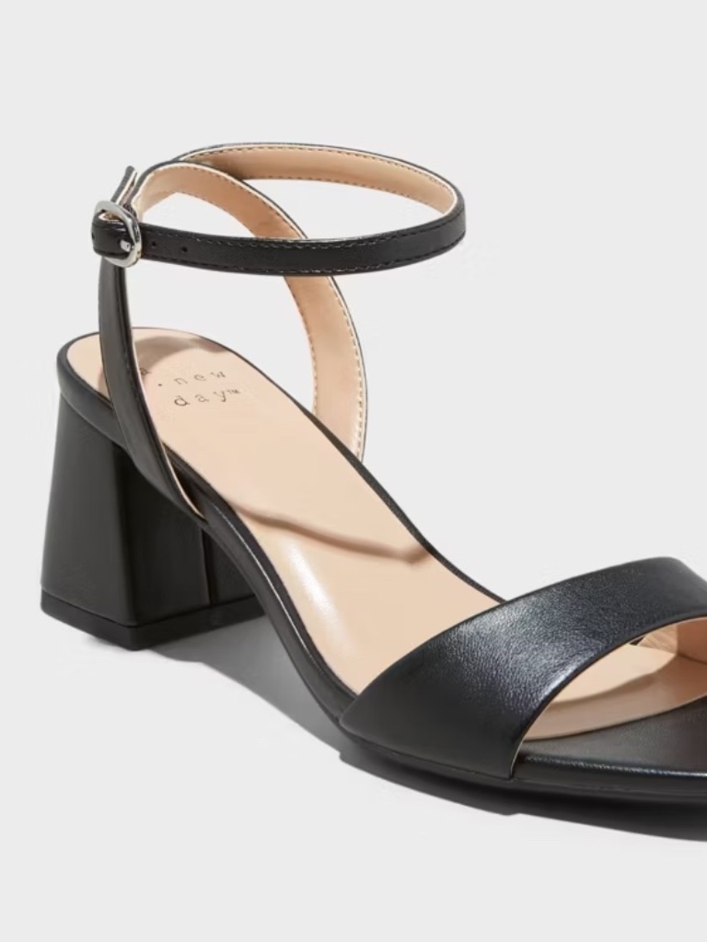 a new day Black Square-Toe Ankle-Strap Block Heels